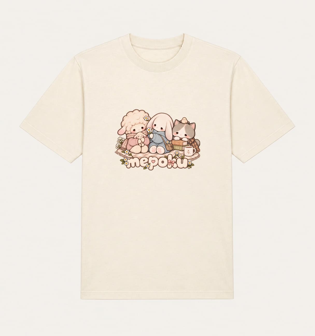 Cozy Trio design on a cream tee